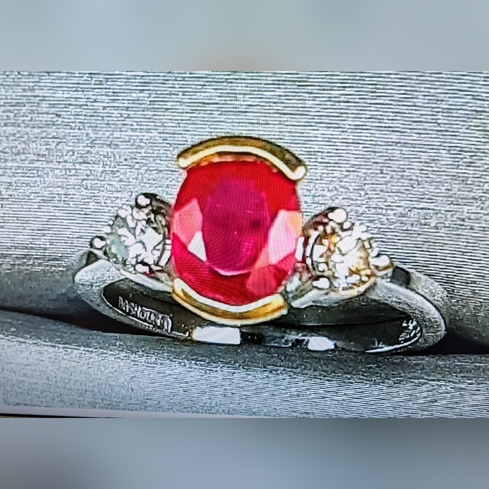 Natural RUBY & Diamond Ring 1.72 CTW, 14K White & Yellow Gold 1/2 Bezel, size 7